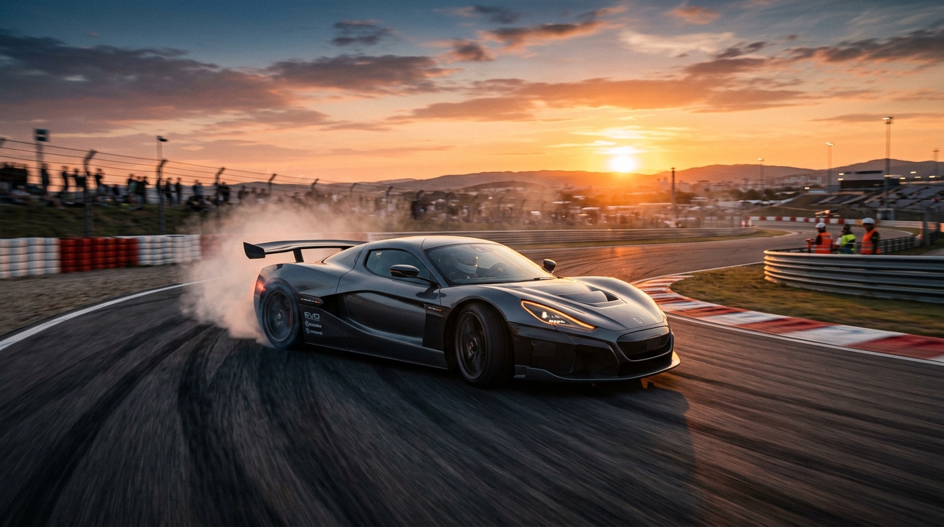 Velocity Electric Supercar drifting on track