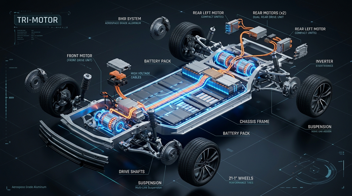 Tri-motor powertrain chassis